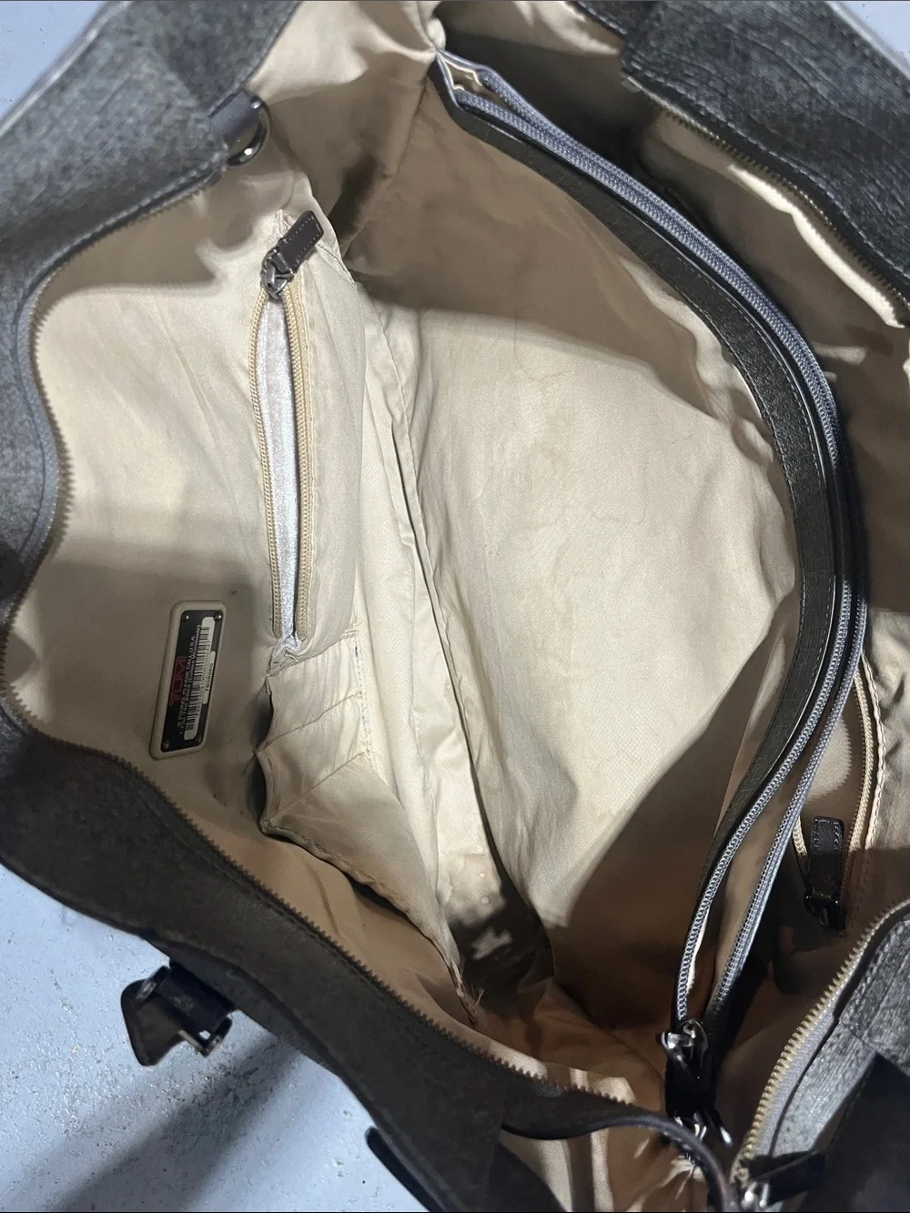 TUMI Tote Bag in Dark Gray with Leather Trim